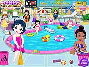 Baby Princess Pool Clean Up game online free, play kids cleaning game, tidy up swimming pool for birthday party