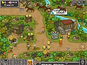 Screenshot of Zombie Crusade Tower Defense game, defending a path against an army of zombies, free online TD game