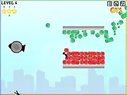 Screenshot of Bricks and Minions game, shooting a minion from a cannon to clear bricks, free online physics puzzle game