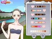 Simple Elegance dress up game featuring a girl in a one-colored elegant dress and natural makeup free online