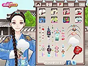 A girl wearing a beautifully colorful traditional Korean Hanbok with flawless hair and makeup in the free online game Korean Hanbok Style.