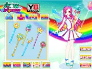 The Rainbow Princess dress up game, magical princess wearing a colorful gown, free online fashion game