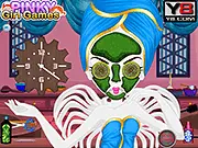 CA Cupid Beauty Care game screenshot, princess receiving a spa facial treatment with cucumbers on her eyes