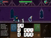 Play Letter Quest free word RPG online game on PlayArcadeHub, featuring Grimm the grim reaper and monsters.