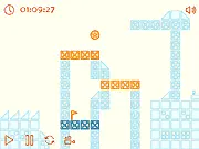 SpinOps game screenshot, ball rolling toward a checkered flag, free physics-based arcade game online