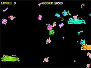 Kitten Kommander space shooter game screenshot, player firing special bullets at enemy kittens in outer space, free arcade game