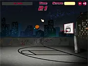 A basketball player taking a shot on a court with a timer running in the free online game Basketball Master.