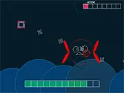 The snake-like spaceship 'Cherry' firing rapidly at a screen full of geometric alien bugs in the free online shooter game Cherry Horizon.
