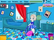 Baby Elsa First Aid Online game image showing the princess with a minor injury, and a player using medical tools like bandages and a syringe to treat her in a cartoon-style interface.