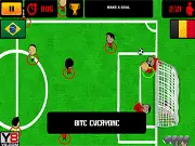 Screenshot from World Zombies Cup online game showing a zombie chasing a football player on a soccer pitch while a referee stands nearby. Play this free zombie sports game.