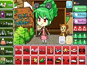Screenshot of Theme Park Pretty Girl, a free online dress-up game, showing a character wearing a strange costume at an amusement park.