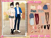 Maggie and her fiancé smiling in a photo album scene in the free online dress up game Photo Album Southern Cities