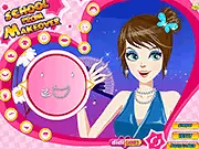 Screenshot of the School Prom Makeover game showing a girl in a beautiful gown and makeup, ready for her graduation, free to play online