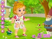 Emily's Diary First Steps game screenshot, baby Katie in a colorful dress, free online baby dress-up game