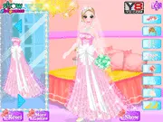 Romantic Bridal Wear free online dress up game screenshot showing a bride model in a white wedding gown, crown, and high heels