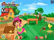 Dora At The Farm free game online screenshot showing Dora the Explorer taking care of plants and working as a farmer