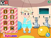 Lazy Elsa Lose Weight free online game screenshot, Elsa skipping exercise, funny stealth dress-up game on PlayArcadeHub