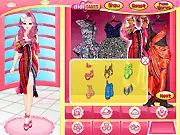 Screenshot of the Paris Fashion Week Designer game, showing a model on a runway and a selection of haute couture dresses.