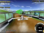 Airplane Road 3D online game screenshot featuring a vintage aircraft flying through an aerial ring track in a competitive race against other planes.