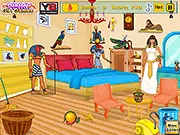 Screenshot of Cleopatra's Messy Room game, showing hidden objects and clutter in an ancient Egyptian chamber.