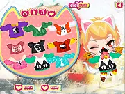Kitty Cats Dress-Up game screenshot: two characters dressed in various feline costumes, free online fashion game