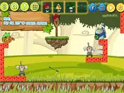 Angry Birds Naughty Pig Magic free online game screenshot showing an Angry Bird about to be launched from a slingshot toward green Naughty Pigs structures