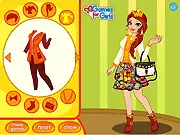 Queen's Day Dress Up free online fashion game screenshot, Alice showing off a trendy orange outfit.