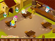 Dwarfs Menu online cooking game screenshot, showing chefs serving food to dwarf customers in a busy kitchen.