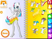 Equestria Girls Fashion Design Sketchbook game showing character customization and coloring free online