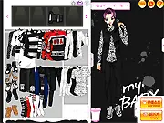 BEAST Dress Up free online K-Pop game, boy band members in black and white 'Good Luck' costumes, fashion game