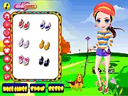 Stylish Dog Walker free online dress up game screenshot showing a fashionable girl in a chic outfit walking a group of happy dogs in a park.