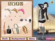 Fashionable school girl wearing a stylish uniform and carrying a backpack in the free online dress-up game