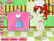 Anime girl wearing a stylish apron while decorating a surprise cake for her boyfriend in the free online game Cook Style
