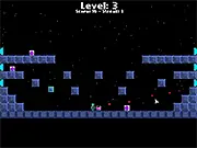 Shoot and Jump 2: Pixel Fiction free online game showing a character shooting a purple block while avoiding a blue block