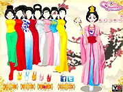 Chinese Princess Dressup online game screen showing a beautiful ancient Chinese princess in a traditional elaborate silk dress and jewelry