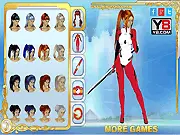 Evangelion Dress Up game screen showing the anime warrior pilot character with a selection of clothes, chic hairstyles, and accessories to choose from.