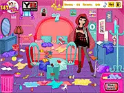 Cerise Hood Messy Room free game screenshot, girl cleaning a cluttered bedroom, hidden object game