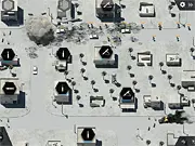 Gameplay screenshot of Command and Control TD tower defense game showing military bases and turrets defending against enemy vehicles in a desert Middle East setting