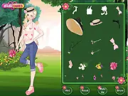 Picking Flowers free dress-up game screenshot showing a girl in a stylish outfit preparing to go to the forest to pick flowers