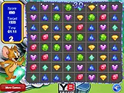Tom and Jerry Jewel Match game screen with colorful gems, match-3 puzzle game free online on PlayArcadeHub