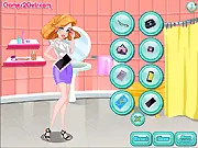 Summer Internship Makeover game screen showing Sally, the intern, dressed in professional business attire with completed makeup and hair.