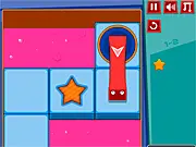 Blocky's Escape free online logic puzzle game screenshot showing the square character Blocky navigating a small map with stars and electric pads