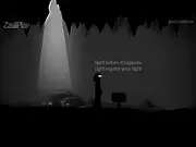 Thoreau online adventure game screen showing a dark figure walking through a shadowed, dangerous environment