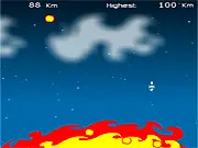 Retropaw FIREBALL gameplay screenshot, a spaceship evading a large orange fireball and smaller projectiles in a retro vertical arcade style