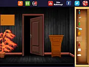 Puppy Escape free online game screenshot showing a cute puppy in a cage with hidden objects scattered around the room