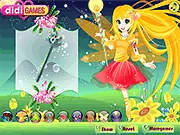 Screenshot of the Autumn Fairy Tales dress-up game, showing a female fairy character with large wings and an outfit made of orange and yellow autumn-themed clothing.