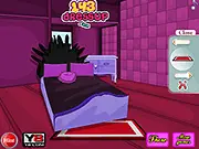 Raven Queen Special Room Decor free online game screenshot showing a creatively decorated bedroom with regal furniture and dark accents