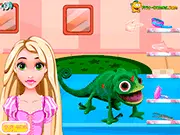 Rapunzel Pascal Care free online game screenshot showing Rapunzel washing her chameleon pet Pascal