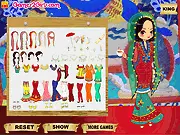 Screenshot of the Royal Indians dress up game showing an Indian princess model wearing a heavily embroidered lehenga and dazzling traditional gold jewelry with gems. Play the free online fashion game.