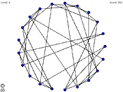 HS Planarity free online game screenshot showing a cluster of overlapping colored lines and nodes that need to be untangled